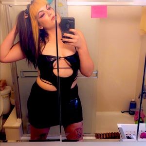 DollsKill Black Vinyl Cutout Mini Dress